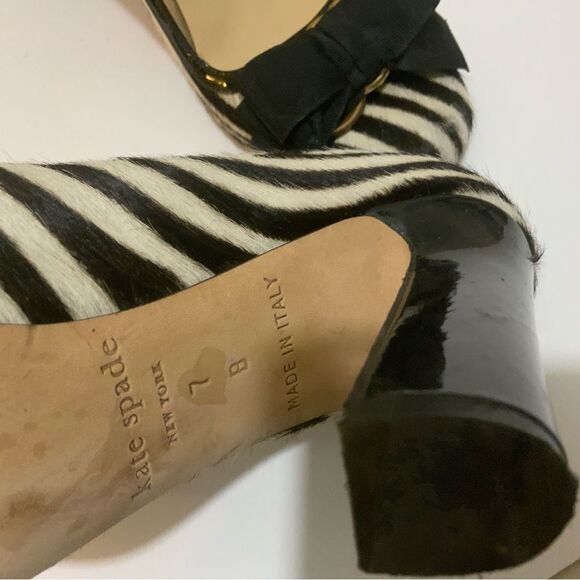 ♠️ Kate Spade Leopard Heels Pumps Round Toe Heel Ribbon Total Pattern 7B - Picture 7 of 10